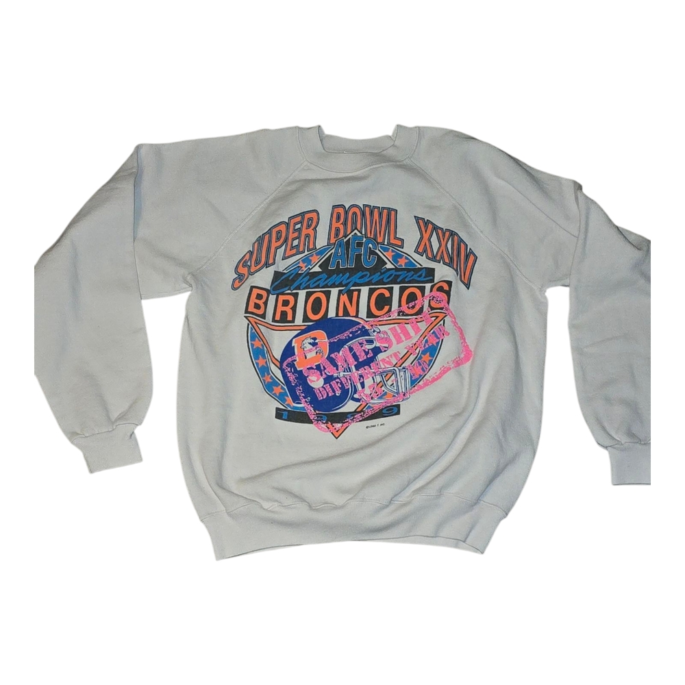 Vintage Rare Super Bowl XXIV Broncos White Sweatshirt Read Pink!